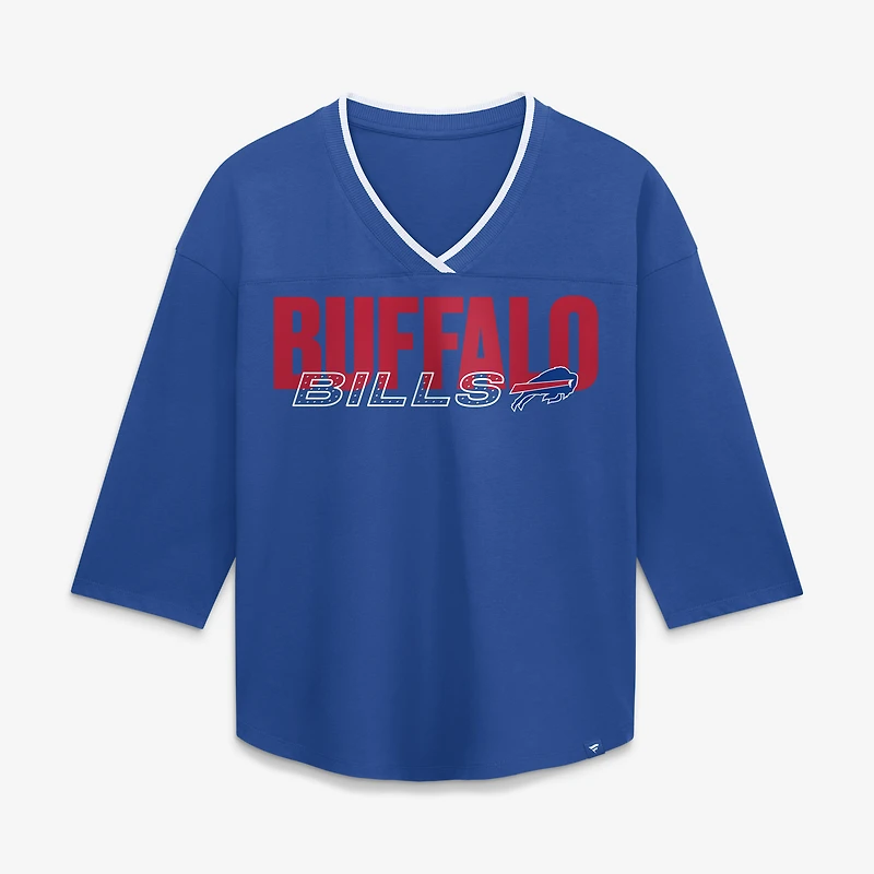 Women's Fanatics Royal Buffalo Bills Team First Deceptive Juke 3/4-Sleeve V-Neck T-Shirt