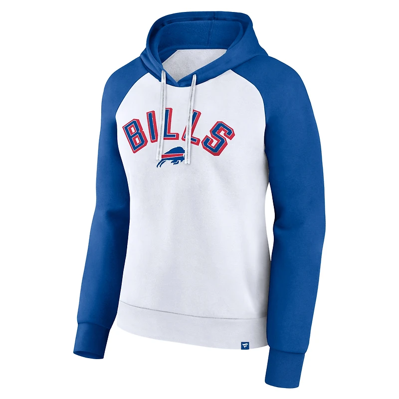 Sweat à capuche raglan indispensable Fanatics pour femmes, blanc/Royal Buffalo Bills