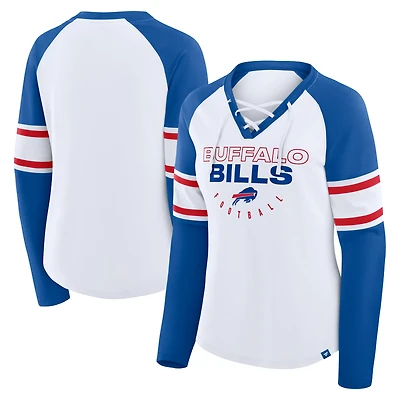 Women's Fanatics White/Royal Buffalo Bills Redzone Blitz Package Raglan Lace-Up V-Neck Long Sleeve T-Shirt