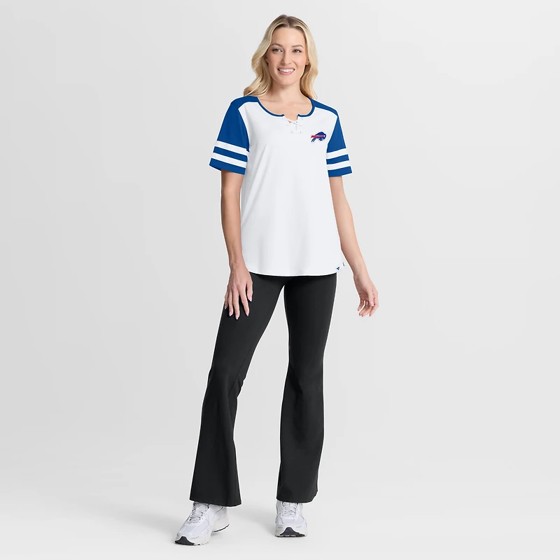 T-shirt à lacets Fanatics blanc/bleu royal Buffalo Bills Touchdown Pass Athena pour femmes
