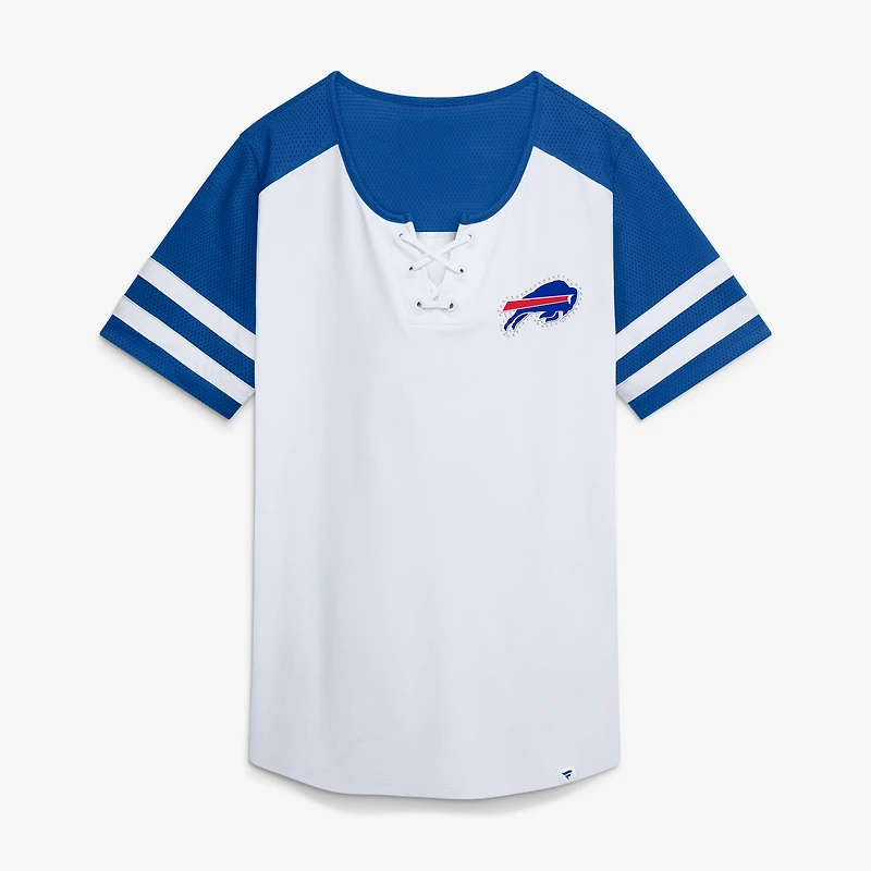 Women's Fanatics White/Royal Buffalo Bills Touchdown Pass Athena Lace-Up T-Shirt