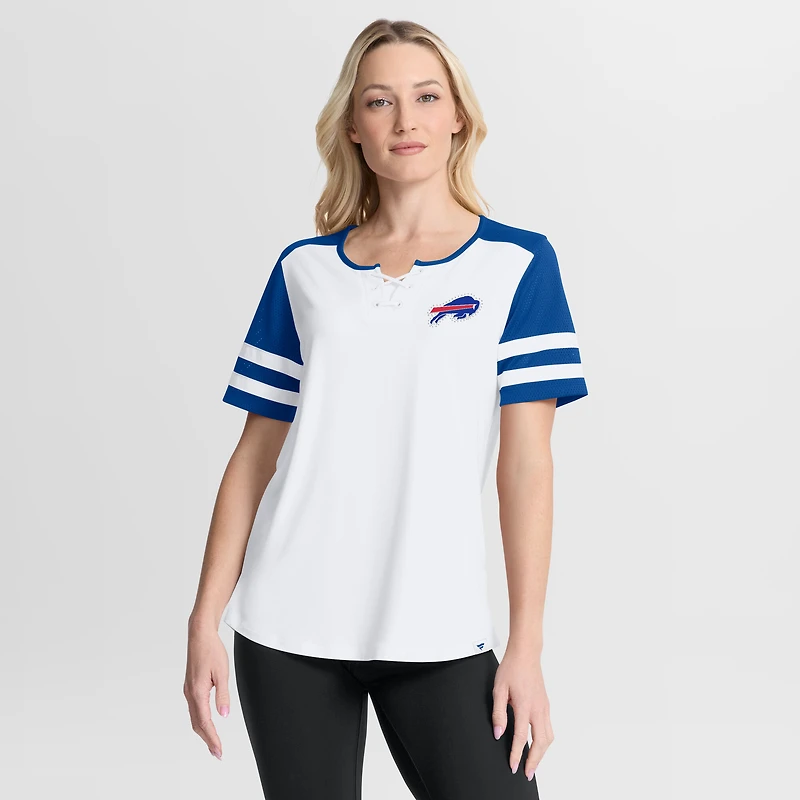 T-shirt à lacets Fanatics blanc/bleu royal Buffalo Bills Touchdown Pass Athena pour femmes
