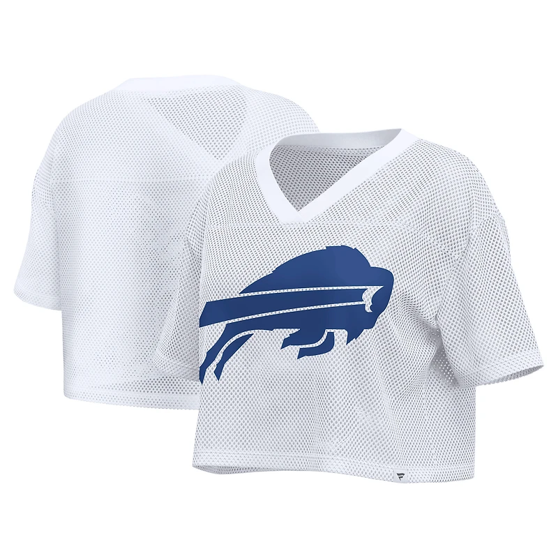 Women's Fanatics White Buffalo Bills Oversized Mesh Cropped V-Neck Jersey