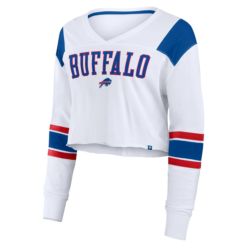 Women's Fanatics  White Buffalo Bills Stretch Cropped Fashion Long Sleeve T-Shirt