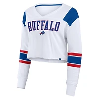 Women's Fanatics White Buffalo Bills Stretch Cropped Long Sleeve V-Neck T-Shirt
