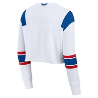 Women's Fanatics White Buffalo Bills Stretch Cropped Long Sleeve V-Neck T-Shirt