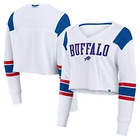 T-shirt court extensible à manches longues et col en V Fanatics pour femmes, blanc Buffalo Bills
