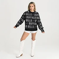 Women's Gameday Couture Black Buffalo Bills Oversized Hype Era Rhinestone Text Sweatshirt