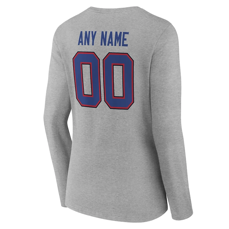 T-shirt à manches longues et col en V authentique personnalisé avec nom numéro de l'équipe des Buffalo Bills rouges pour femmes