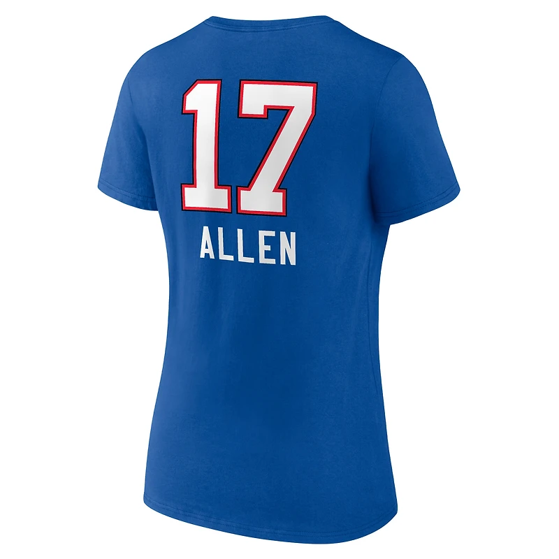 T-shirt à col en V Josh Allen Royal Buffalo Bills pour femme avec logo de l'équipe
