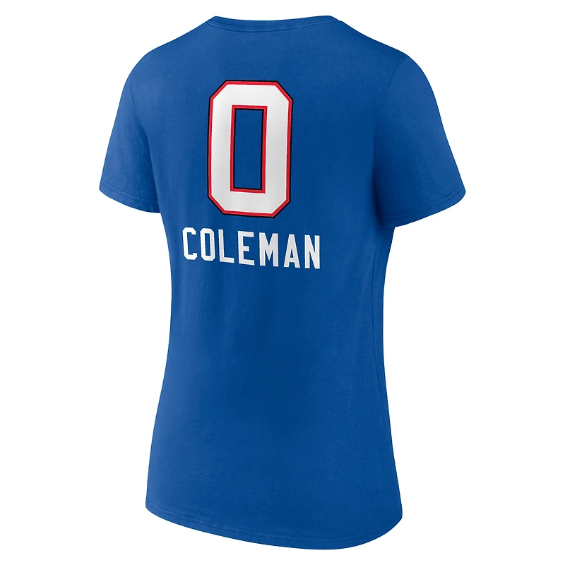 T-shirt à col en V pour femme Keon Coleman Royal Buffalo Bills avec logo de l'équipe