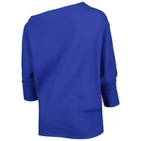 Sweat-shirt KIYA TOMLIN Royal Buffalo Bills Twisted Tri-Blend Asymétrique à manches dolman 3/4 pour femme