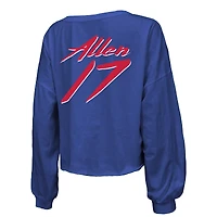 Women's Majestic Threads Josh Allen Royal Buffalo Bills Name & Number Off-Shoulder Script Cropped Long Sleeve Relaxed V-Neck T-Shirt