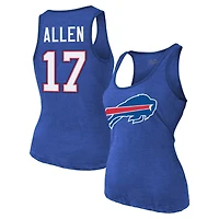 Débardeur tri-mélange avec nom et numéro Majestic Threads Josh Allen Royal Buffalo Bills pour femmes