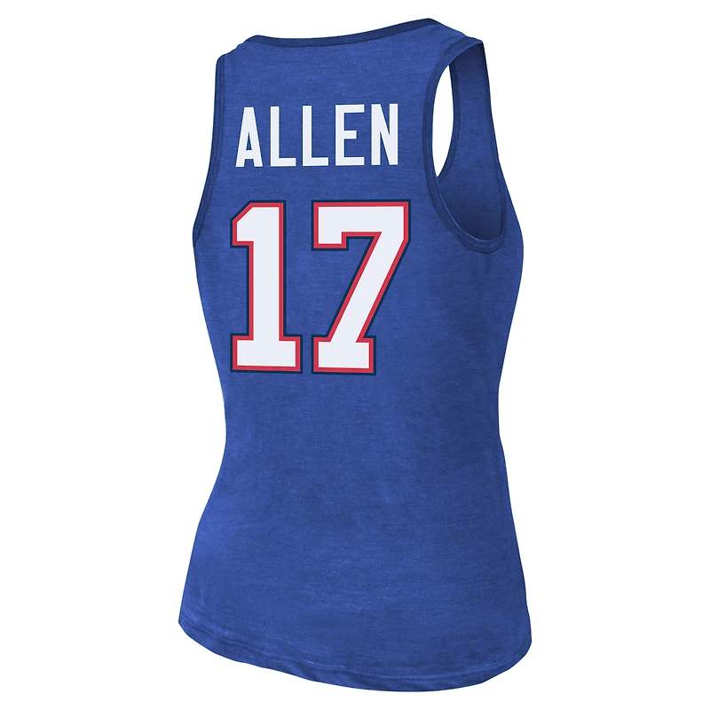 Débardeur tri-mélange avec nom et numéro Majestic Threads Josh Allen Royal Buffalo Bills pour femmes