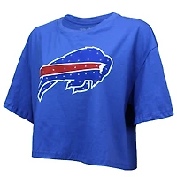 Women's Majestic Threads Josh Allen Royal Buffalo Bills Swarovski Crystals Boxy Cropped Name & Number T-Shirt