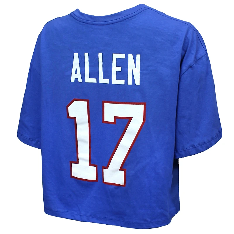 T-shirt court et ample pour femme Majestic Threads Josh Allen Royal Buffalo Bills avec cristaux Swarovski nom numéro