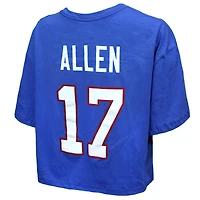 T-shirt court et ample pour femme Majestic Threads Josh Allen Royal Buffalo Bills avec cristaux Swarovski nom numéro