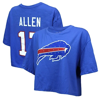 Women's Majestic Threads Josh Allen Royal Buffalo Bills Swarovski Crystals Boxy Cropped Name & Number T-Shirt