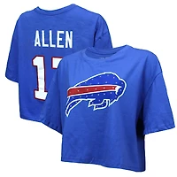 Women's Majestic Threads Josh Allen Royal Buffalo Bills Swarovski Crystals Boxy Cropped Name & Number T-Shirt