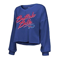 Women's Majestic Threads Keon Coleman Royal Buffalo Bills Name & Number Off-Shoulder Script Cropped Long Sleeve V-Neck T-Shirt