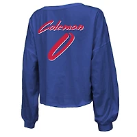 Women's Majestic Threads Keon Coleman Royal Buffalo Bills Name & Number Off-Shoulder Script Cropped Long Sleeve V-Neck T-Shirt
