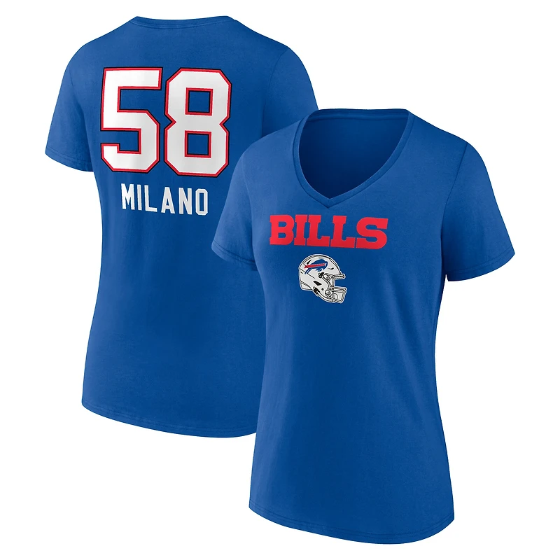 Women's Matt Milano Royal Buffalo Bills Team Wordmark V-Neck T-Shirt