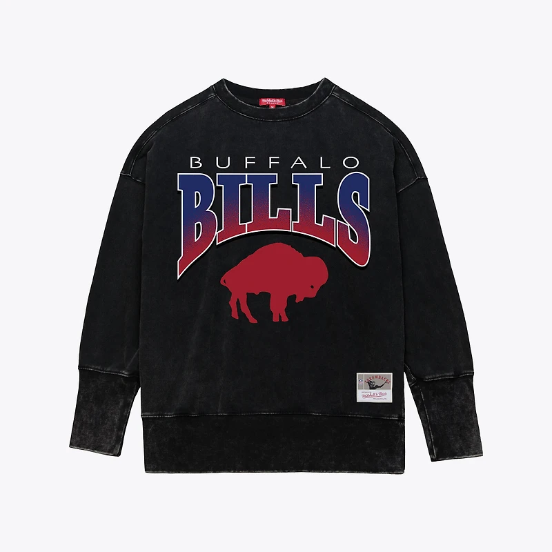 Sweat-shirt ras du cou noir délavé minéral pour femme Mitchell & Ness Buffalo Bills