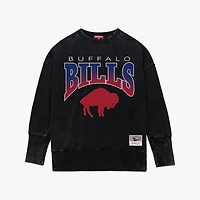 Sweat-shirt ras du cou noir délavé minéral pour femme Mitchell & Ness Buffalo Bills