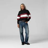 Women's Mitchell & Ness  Black Buffalo Bills Throwback Cropped Long Sleeve Rugby Polo