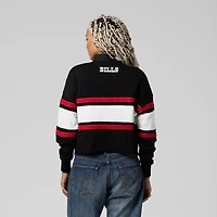 Women's Mitchell & Ness  Black Buffalo Bills Throwback Cropped Long Sleeve Rugby Polo