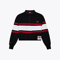 Women's Mitchell & Ness  Black Buffalo Bills Throwback Cropped Long Sleeve Rugby Polo