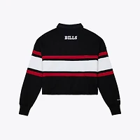 Women's Mitchell & Ness  Black Buffalo Bills Throwback Cropped Long Sleeve Rugby Polo