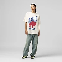 Women's Mitchell & Ness  Cream Buffalo Bills Logo Rise Boyfriend T-Shirt