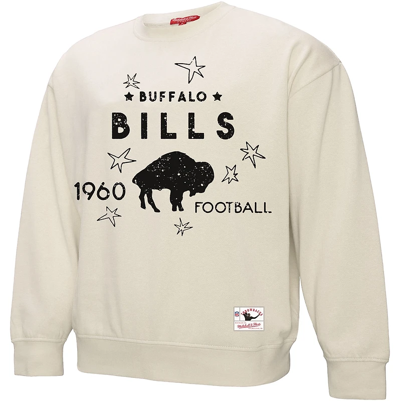 Sweat-shirt Mitchell & Ness crème Buffalo Bills grande taille pour femme avec étoile filante