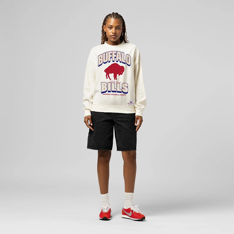 Women's  Mitchell & Ness Cream Buffalo Bills Tonal Arch Sweatshirt