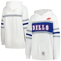 Sweat à capuche rétro Mitchell & Ness blanc Buffalo Bills pour femme, grande taille, avec logo de l'entraîneur-chef