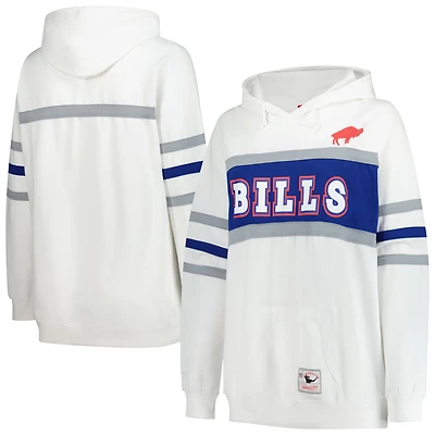 Sweat à capuche rétro Mitchell & Ness blanc Buffalo Bills pour femme, grande taille, avec logo de l'entraîneur-chef