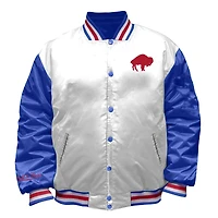 Veste en satin blanche à boutons-pression pour femme Mitchell & Ness Buffalo Bills, grande taille, style rétro