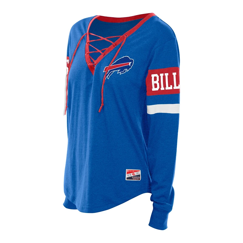 Women's New Era Blue Buffalo Bills Plus Throwback Lace-Up Long Sleeve T-Shirt
