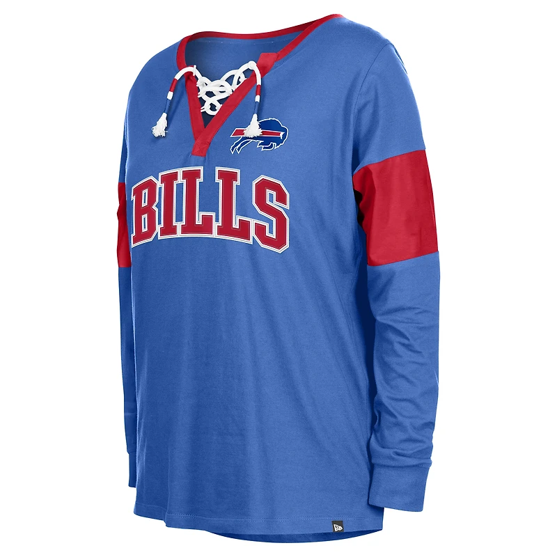T-shirt à manches longues et col cranté lacets Royal Buffalo Bills New Era pour femme