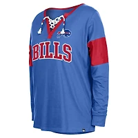 T-shirt à manches longues et col cranté lacets Royal Buffalo Bills New Era pour femme