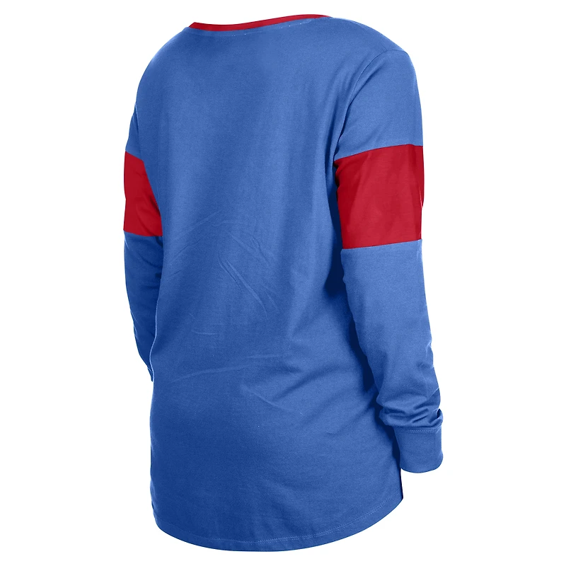 T-shirt à manches longues et col cranté lacets Royal Buffalo Bills New Era pour femme