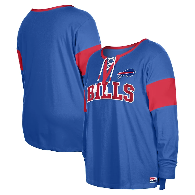 T-shirt à manches longues lacets et col cranté New Era Royal Buffalo Bills pour femme, grande taille