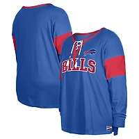 T-shirt à manches longues lacets et col cranté New Era Royal Buffalo Bills pour femme, grande taille