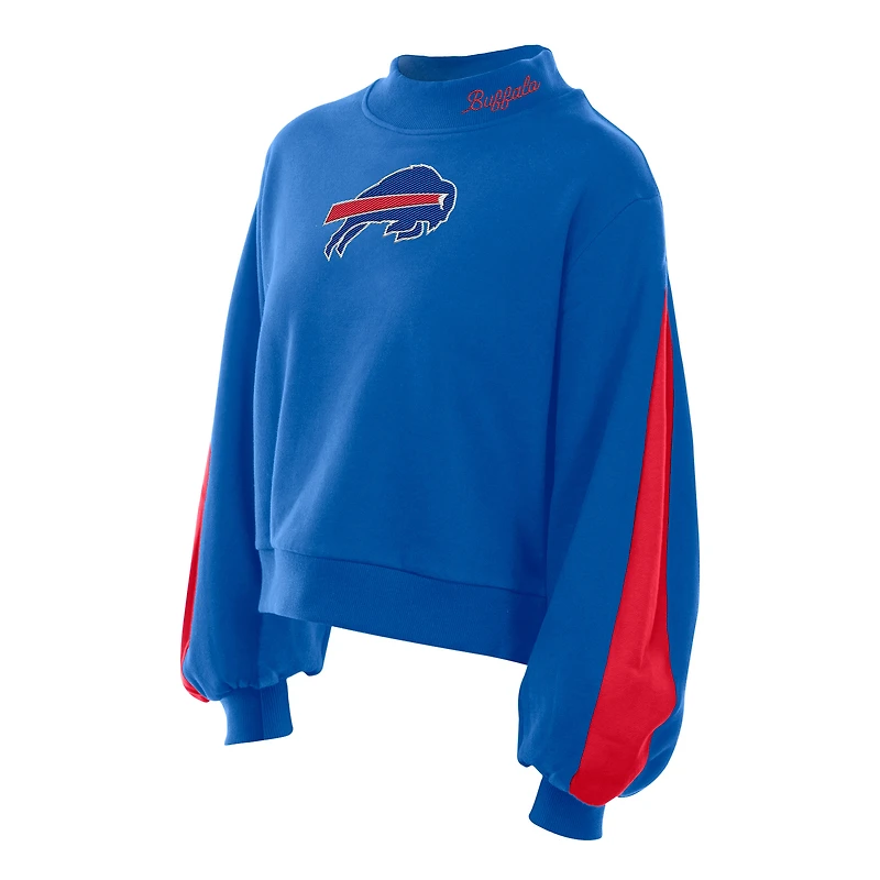 Sweat-shirt à col montant et manches ballon pour femme New Era Royal Buffalo Bills Sport Night