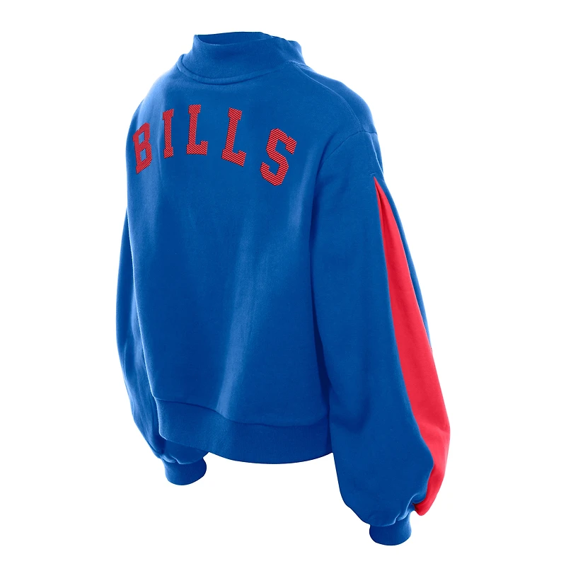 Sweat-shirt à col montant et manches ballon pour femme New Era Royal Buffalo Bills Sport Night