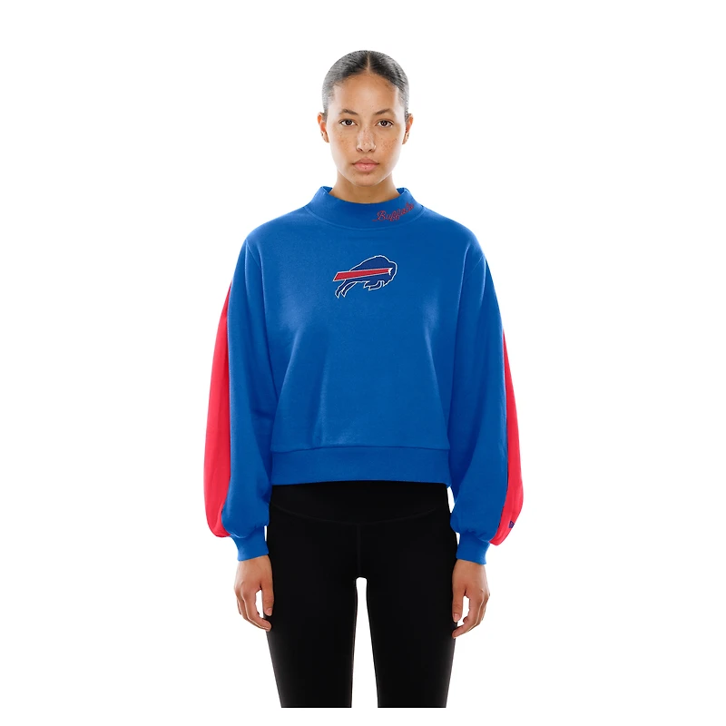 Sweat-shirt à col montant et manches ballon pour femme New Era Royal Buffalo Bills Sport Night