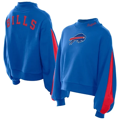 Sweat-shirt à col montant et manches ballon pour femme New Era Royal Buffalo Bills Sport Night