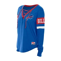 T-shirt à manches longues lacets rétro New Era Royal Buffalo Bills pour femme